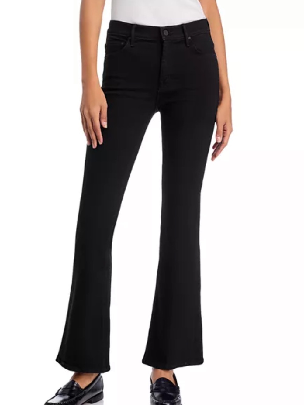 Mother The Weekender in Deep End Black, Flare Jeans